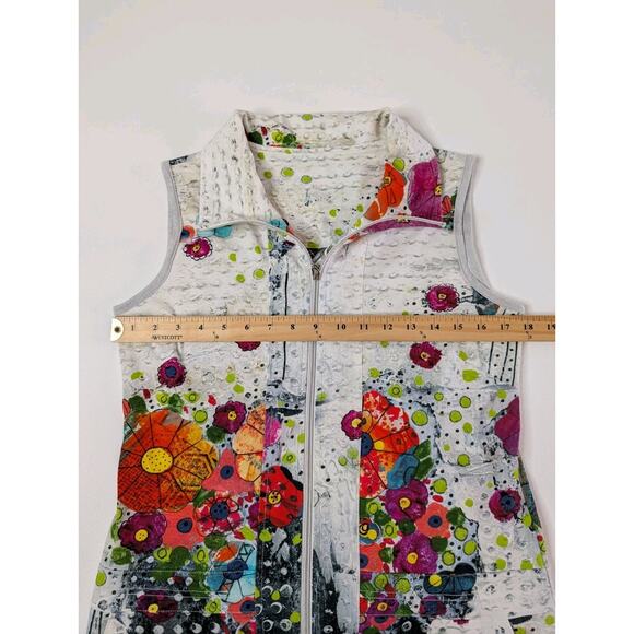 Art Simply by Dolcezza Colorful Floral Full Zip Sleeveless Dress M Pockets - Picture 9 of 11